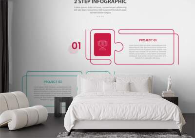 2 points template infographic outline style with 2 point stage or step comparison template with creative rectangle box with puzzle jigsaw style for slide presentation Wall mural