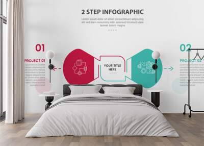 2 points template infographic outline style with 2 point stage or step comparison template with creative round arrow opposite direction for slide presentation Wall mural