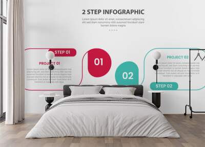 2 points template infographic outline style with 2 point stage or step comparison template with round box container with circle edge for slide presentation Wall mural