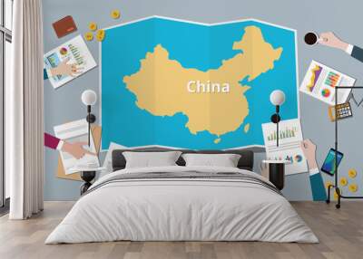 china country growth nation team discuss with fold maps view from top Wall mural