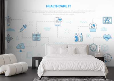 healthcare it technology information concept with icon set template banner with modern blue color style Wall mural