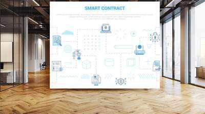 smart contract concept with icon set template banner with modern blue color style Wall mural