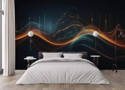 Line wave music sound one noise audio frequency icon signal podcast radio soundwave waveform volume art hand Wall mural