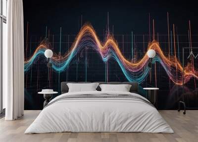 Line wave music sound one noise audio frequency icon signal podcast radio soundwave waveform volume art hand Wall mural