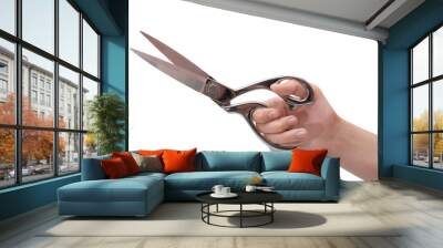 Old scissors in hand Wall mural