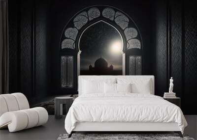 light through the window of a Islamic mosque interior moonlight shine through the window into mosque Wall mural