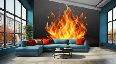 3d fire flame icon isolated on transparent background. Render of fire emoji, energy and power concept. 3d cartoon simple illustration Wall mural