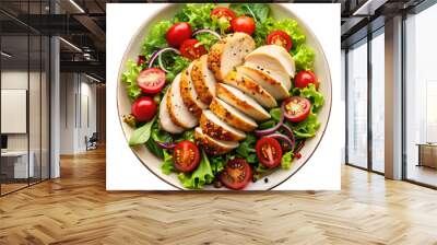 Chicken fillet with salad. Healthy food, keto diet, diet lunch concept. Top view on white background. Wall mural