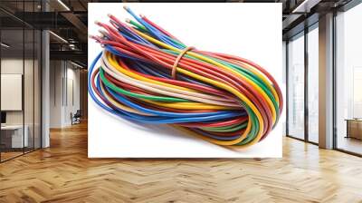 Cut insulated colorful wires isolated on white background Wall mural