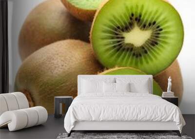 Delicious ripe kiwi fruits, isolated on white background Wall mural