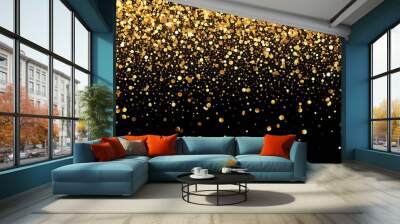 falling glittering gold confetti texture overlay isolated on black background for festive event decoration Wall mural