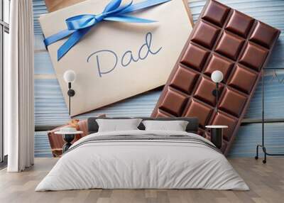 Fathers Day, hand written father s day card and chocolate for g Wall mural