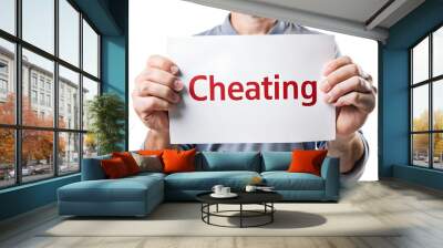 Hand hiding cheating sign, isolated on white background Wall mural