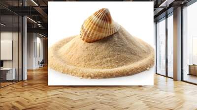 Seashell in sand pile isolated on white background Wall mural