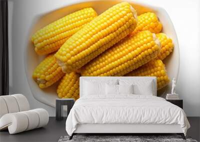 Yellow cooked corn isolated on white background, top view Wall mural