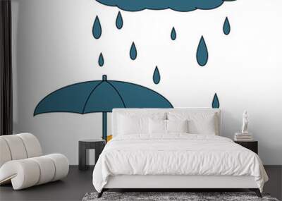 nagging sun under an umbrella from the rain on a white backgroun Wall mural