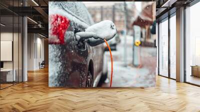 Electric car plug charging in the winter Wall mural