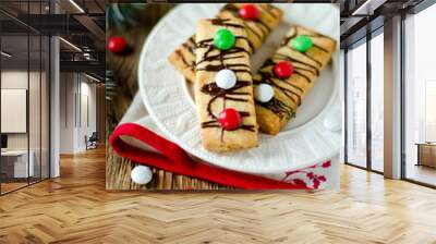 Christmas shortbread cookies with chocolate dragees Wall mural