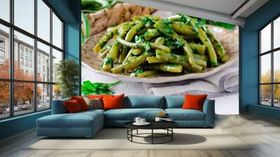 Salad of green beans with garlic, parsley and cilantro Wall mural