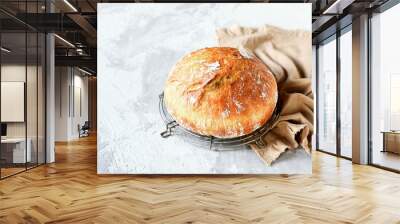 Tasty homemade bread on a gray background Wall mural