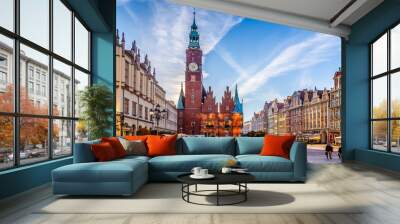 Market Square with Town Hall in Wroclaw, Poland early in the morning. Colorful cities concept. Wall mural