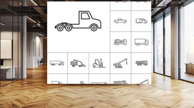 line semi truck icon on white background, vehicle set Wall mural