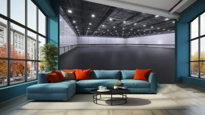 Empty hall exhibition center.Backdrop for exhibition stands,booth elements.
Conversation center for conference.Big Arena for entertainment,concert,event.
Indoor stadium for sport.Warehouse.3d render. Wall mural