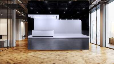 Exhibition stand for mockup and Corporate identity,Display design.Empty booth Design.Retail booth elements in Exhibition hall.booth Design trade show.Blank Booth system of Graphic Resources.3d render. Wall mural