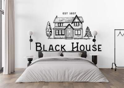 isolated black house logo in vintage style Wall mural