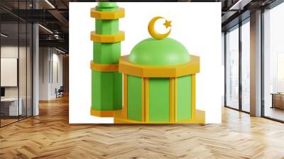 3d render of eid mubarak decoration, miniature mosque in isolated white background Wall mural