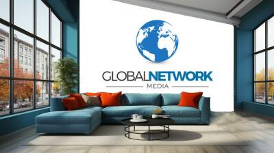 Globe logo - 3D earth planet travel abstract business internet web network international communication ball net connection worldwide corporation connect global data community Wall mural