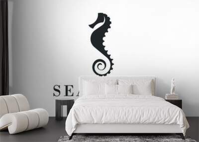 Seahorse logo silhouette design - underwater animal sea marine fish wild life vector illustration nautical swimming horse fish adorable diving dive tiny dragon Wall mural