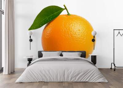 Fresh Orange Fruit with Green Leaf | Isolated on Transparent & White Background | PNG File with Transparency Wall mural