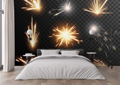 Fiery sparks collection. Light effect. Big vector set. Wall mural