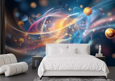 Abstract Space Background with Golden and Blue Spheres. Wall mural