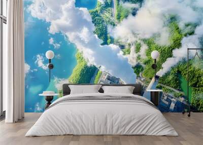 Aerial View of Smoke from Power Plant in Forest. Wall mural