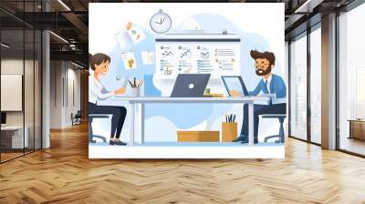 Business People Working at Desk with Laptops and Charts. Wall mural