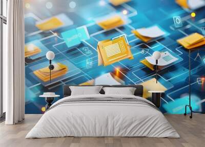 Digital Data Network with Folders. Wall mural