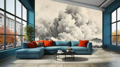 Dramatic Cloudscape in Black and White. Wall mural