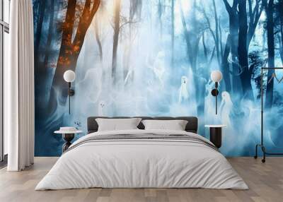 Ethereal Ghosts in a Misty Forest. Wall mural