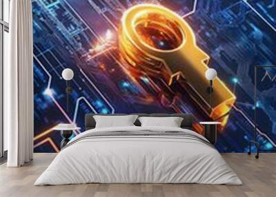 Golden Key on Circuit Board. Wall mural