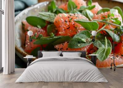 Grapefruit Salad with Sesame Seeds and Herbs. Wall mural