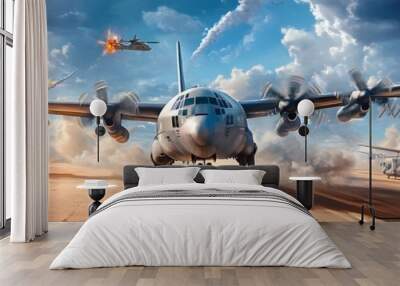 Military Aircraft Taking Off in Desert. Wall mural