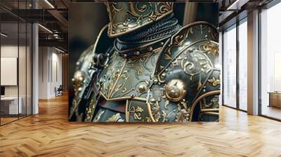 Ornate Medieval Knight Armor with Gold Trim. Wall mural