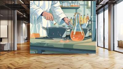 Scientist Mixing Chemicals in a Lab. Wall mural