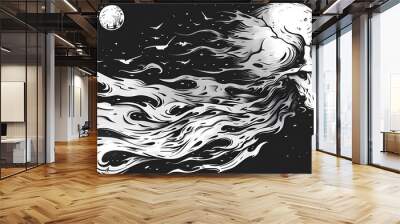 Skull with Flames and Stars in the Night Sky. Wall mural