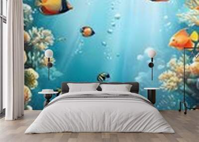 Underwater Paradise with Fish and Corals. Wall mural