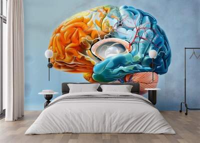 Vibrant Anatomical Depiction of the Human Frontal Lobe with Flair Wall mural