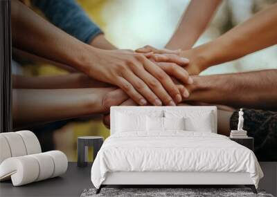 A group of diverse people joining their hands together. Wall mural