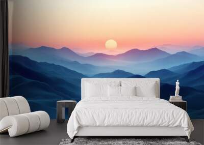 A minimalist serene landscape with undulating hills. Cool tones with dark blue color.  Wall mural